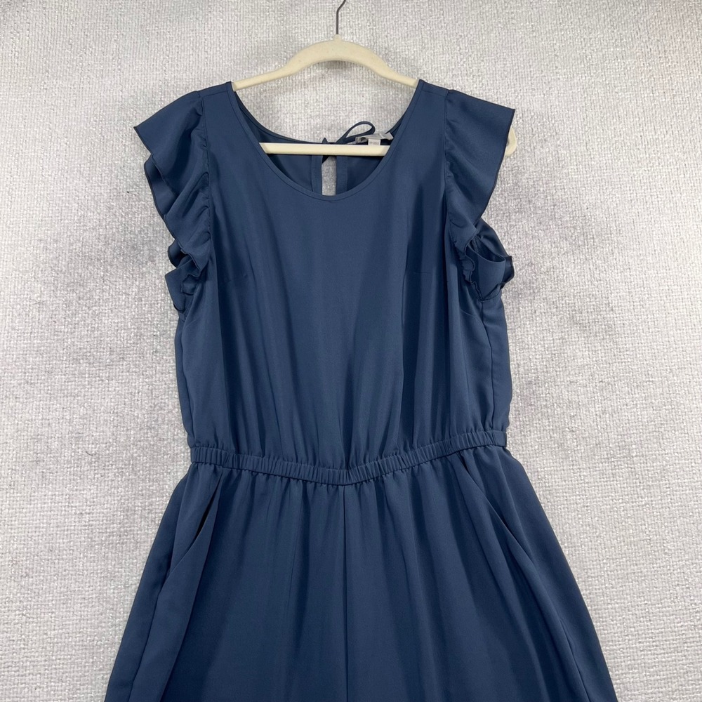 LOFT Outlet‎ Navy Blue Flutter Sleeve Wide Leg Cropped Jumpsuit 10P Petite - Picture 3 of 9